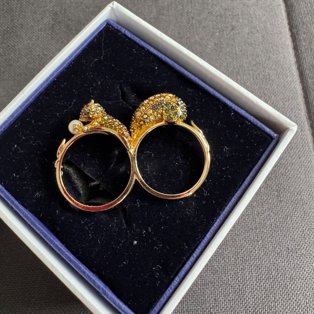Swarovski Squirrel Double Ring Multi-Colour Gold … - image 3